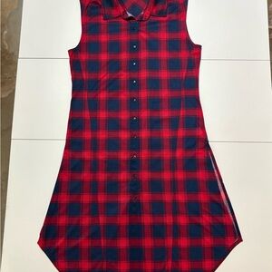 GG Collection Red and Blue Plaid Shirt Dress